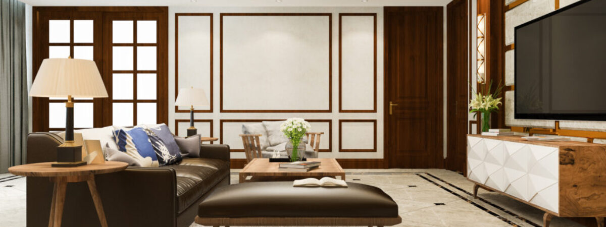 3d rendering contemporary modern dining room and living room with luxury decor